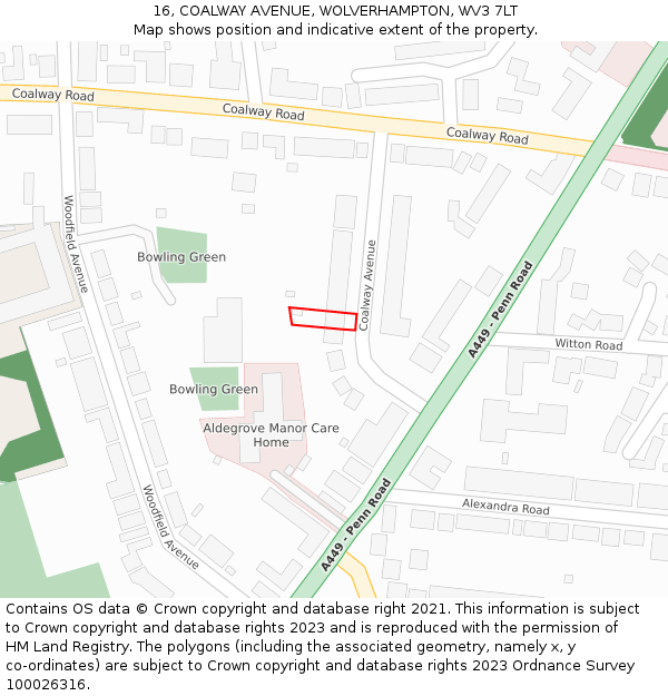 16, COALWAY AVENUE, WOLVERHAMPTON, WV3 7LT: Location map and indicative extent of plot