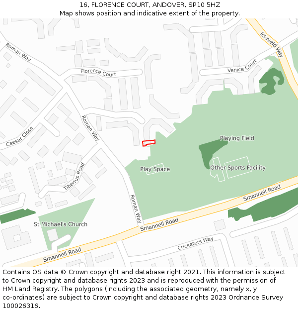16, FLORENCE COURT, ANDOVER, SP10 5HZ: Location map and indicative extent of plot