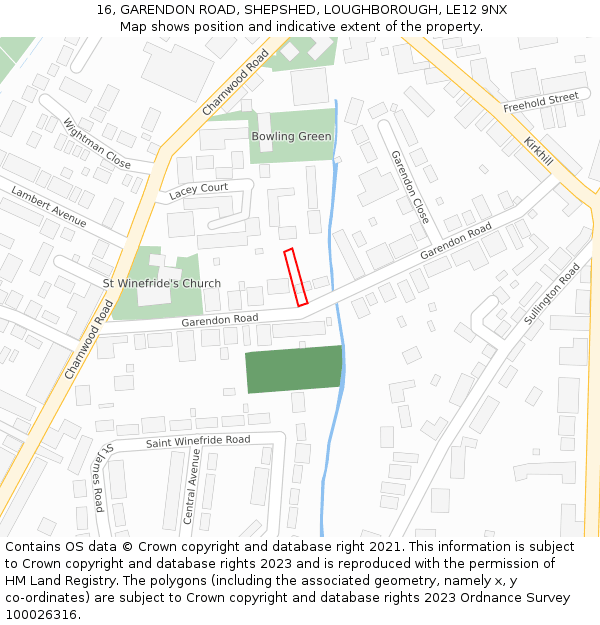 16, GARENDON ROAD, SHEPSHED, LOUGHBOROUGH, LE12 9NX: Location map and indicative extent of plot