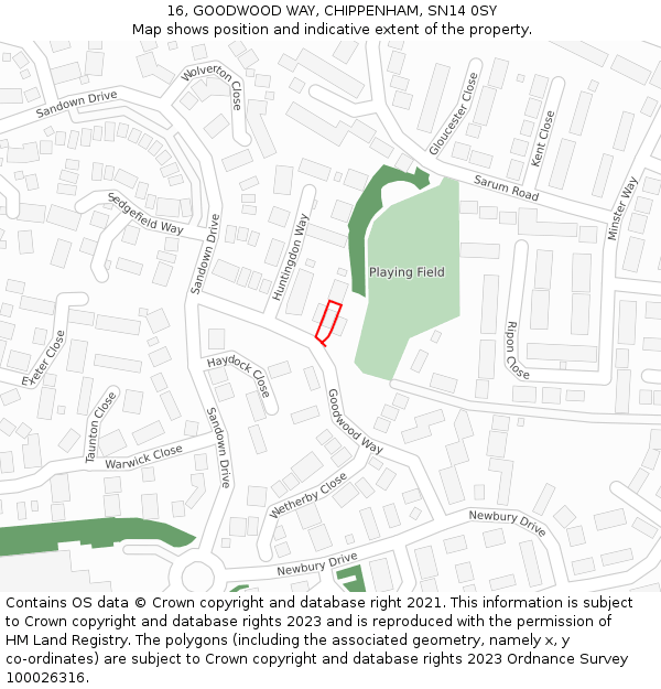 16, GOODWOOD WAY, CHIPPENHAM, SN14 0SY: Location map and indicative extent of plot
