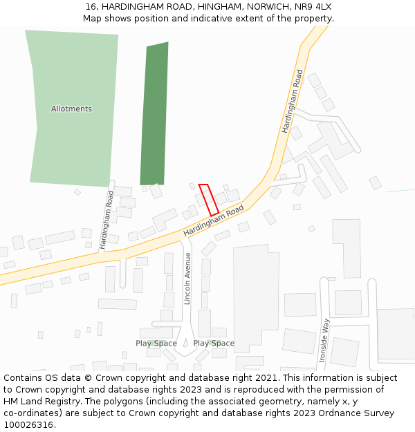 16, HARDINGHAM ROAD, HINGHAM, NORWICH, NR9 4LX: Location map and indicative extent of plot