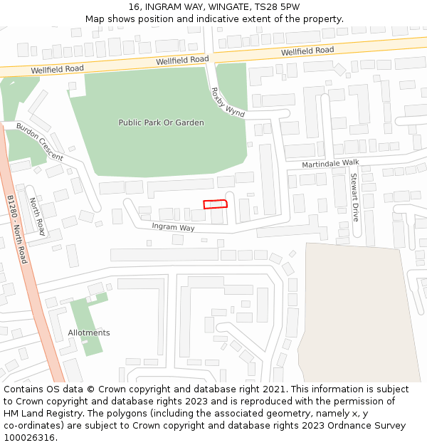 16, INGRAM WAY, WINGATE, TS28 5PW: Location map and indicative extent of plot