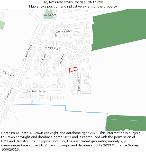 16, IVY PARK ROAD, GOOLE, DN14 6YG: Location map and indicative extent of plot