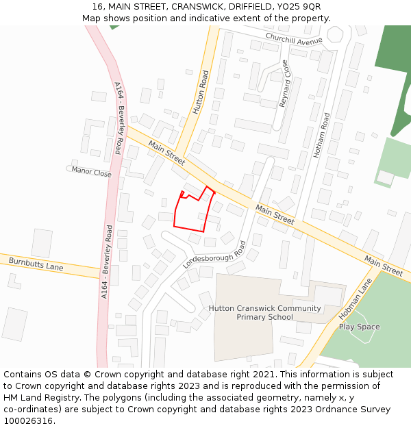 16, MAIN STREET, CRANSWICK, DRIFFIELD, YO25 9QR: Location map and indicative extent of plot