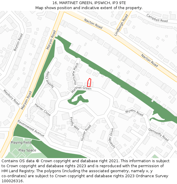 16, MARTINET GREEN, IPSWICH, IP3 9TE: Location map and indicative extent of plot