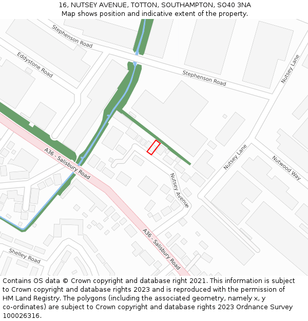 16, NUTSEY AVENUE, TOTTON, SOUTHAMPTON, SO40 3NA: Location map and indicative extent of plot