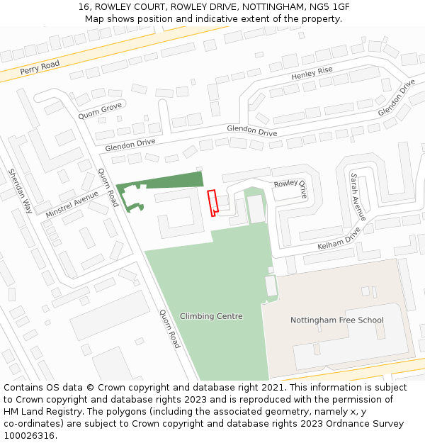 16, ROWLEY COURT, ROWLEY DRIVE, NOTTINGHAM, NG5 1GF: Location map and indicative extent of plot