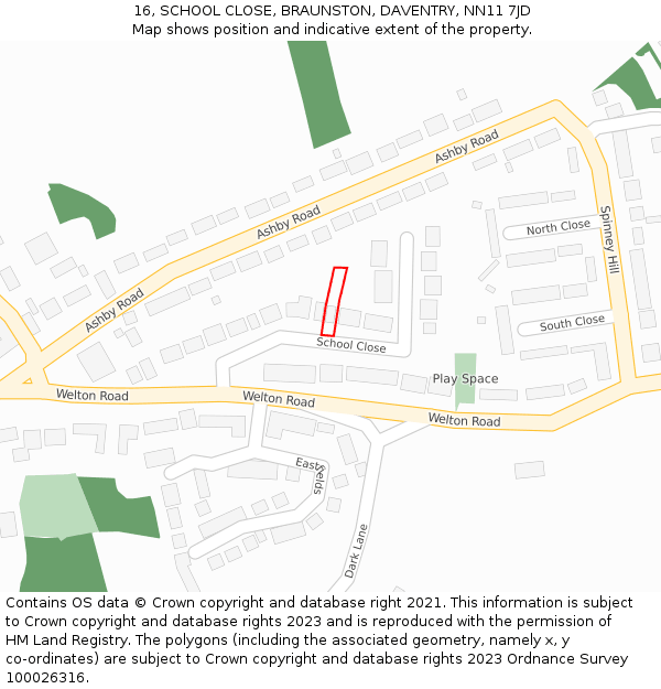 16, SCHOOL CLOSE, BRAUNSTON, DAVENTRY, NN11 7JD: Location map and indicative extent of plot