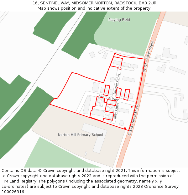 16, SENTINEL WAY, MIDSOMER NORTON, RADSTOCK, BA3 2UR: Location map and indicative extent of plot