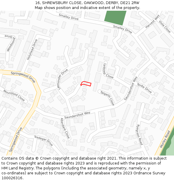 16, SHREWSBURY CLOSE, OAKWOOD, DERBY, DE21 2RW: Location map and indicative extent of plot