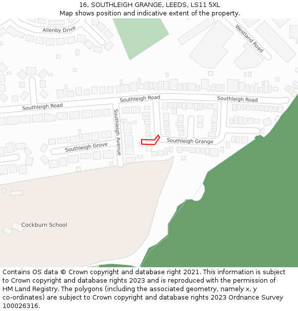 16, SOUTHLEIGH GRANGE, LEEDS, LS11 5XL: Location map and indicative extent of plot
