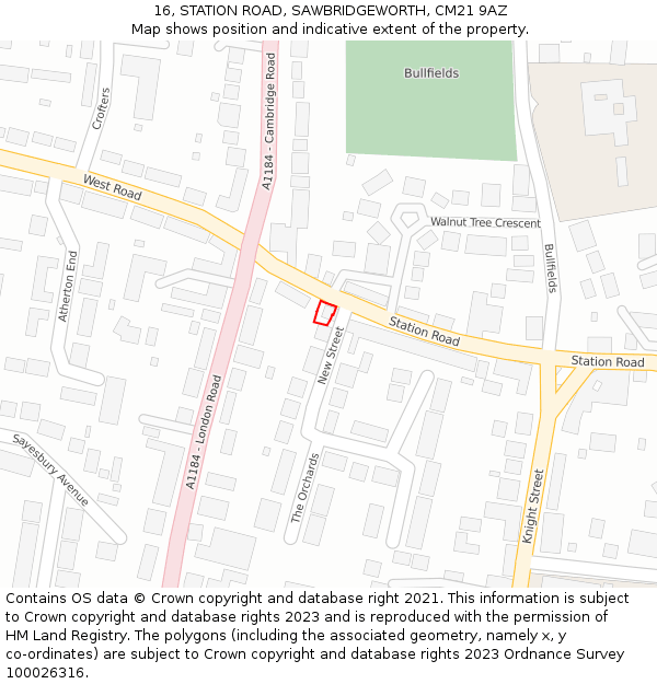 16, STATION ROAD, SAWBRIDGEWORTH, CM21 9AZ: Location map and indicative extent of plot