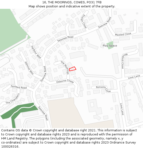 16, THE MOORINGS, COWES, PO31 7FB: Location map and indicative extent of plot