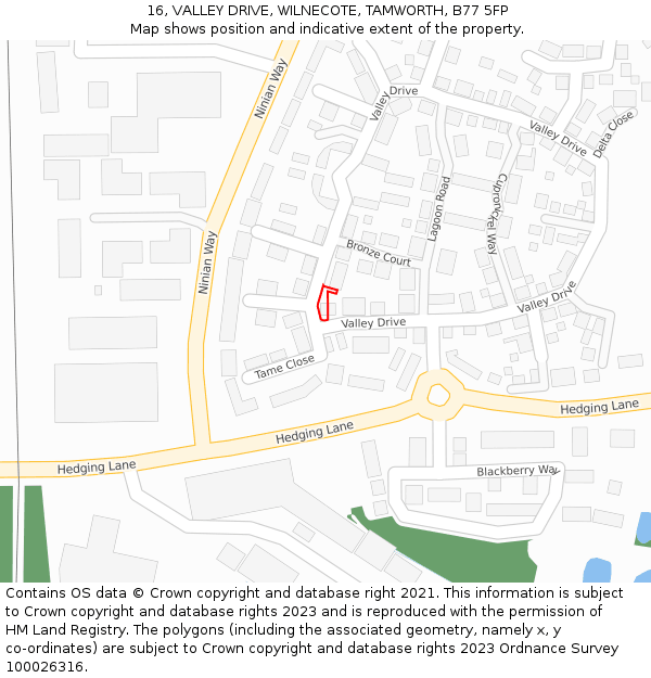 16, VALLEY DRIVE, WILNECOTE, TAMWORTH, B77 5FP: Location map and indicative extent of plot