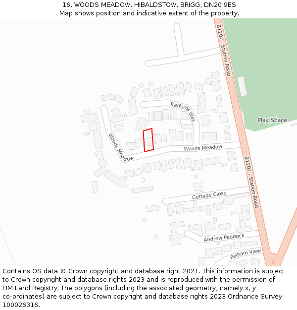 16, WOODS MEADOW, HIBALDSTOW, BRIGG, DN20 9ES: Location map and indicative extent of plot