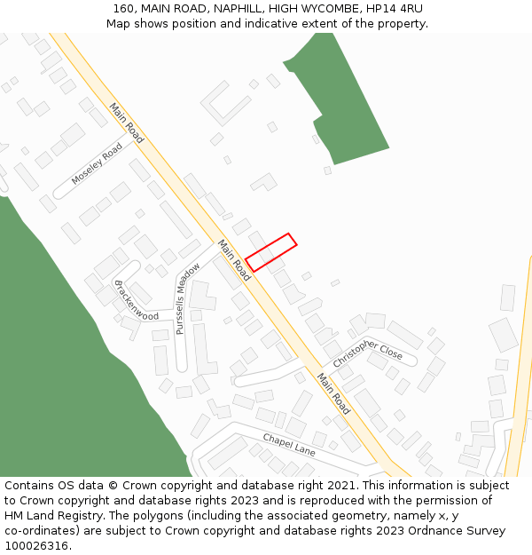 160, MAIN ROAD, NAPHILL, HIGH WYCOMBE, HP14 4RU: Location map and indicative extent of plot