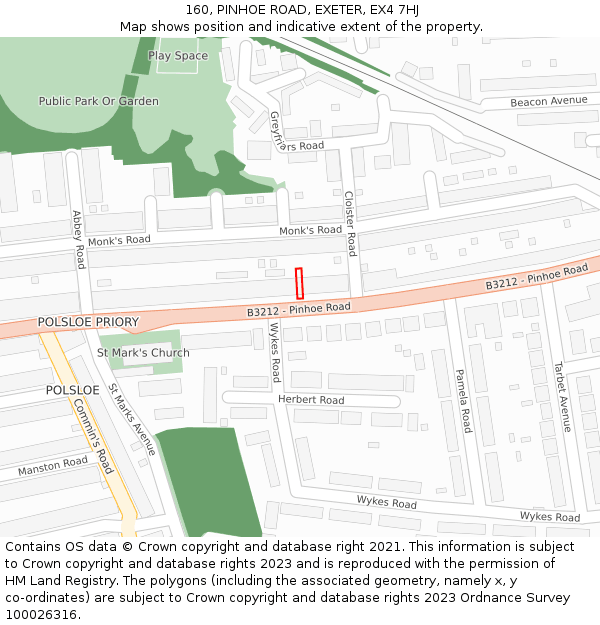 160, PINHOE ROAD, EXETER, EX4 7HJ: Location map and indicative extent of plot