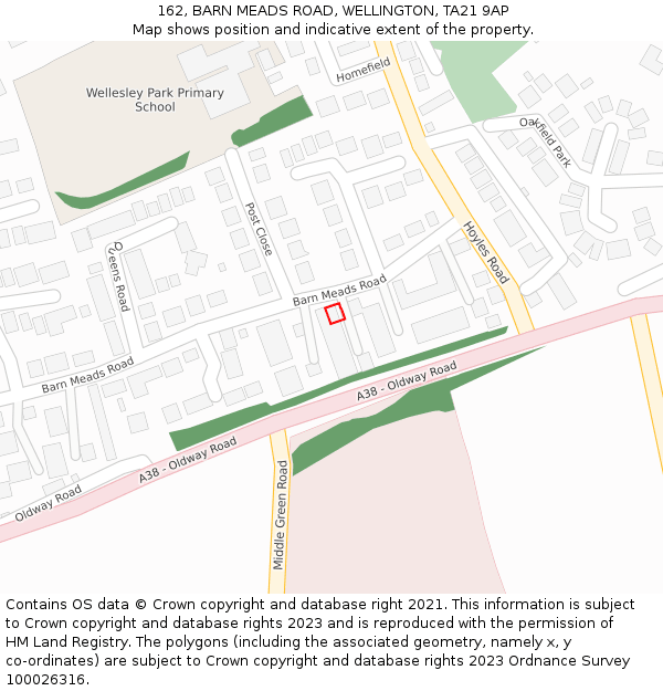 162, BARN MEADS ROAD, WELLINGTON, TA21 9AP: Location map and indicative extent of plot