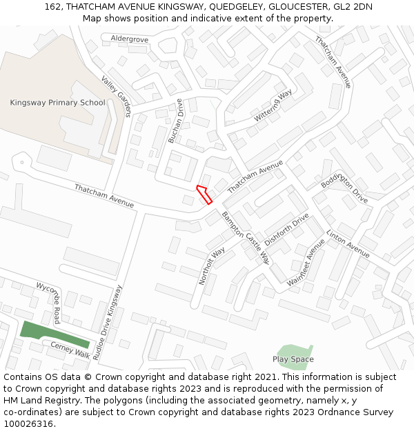 162, THATCHAM AVENUE KINGSWAY, QUEDGELEY, GLOUCESTER, GL2 2DN: Location map and indicative extent of plot