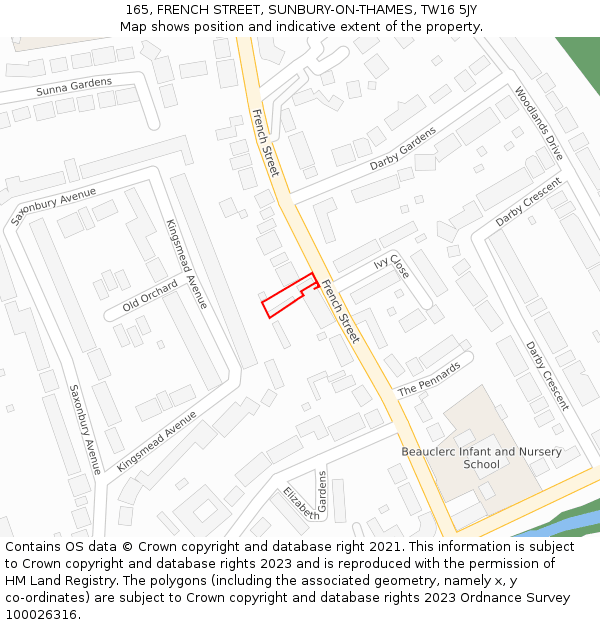 165, FRENCH STREET, SUNBURY-ON-THAMES, TW16 5JY: Location map and indicative extent of plot