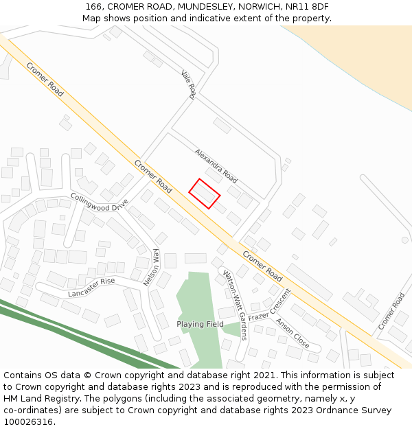 166, CROMER ROAD, MUNDESLEY, NORWICH, NR11 8DF: Location map and indicative extent of plot