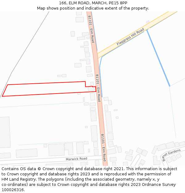166, ELM ROAD, MARCH, PE15 8PP: Location map and indicative extent of plot