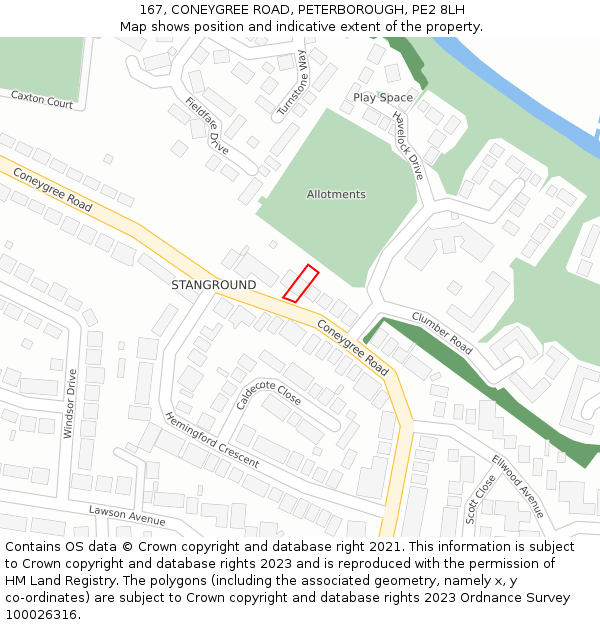 167, CONEYGREE ROAD, PETERBOROUGH, PE2 8LH: Location map and indicative extent of plot