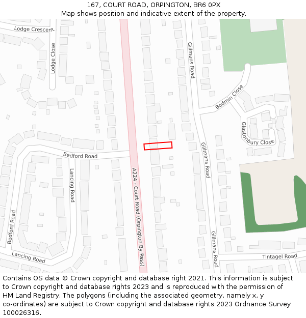 167, COURT ROAD, ORPINGTON, BR6 0PX: Location map and indicative extent of plot