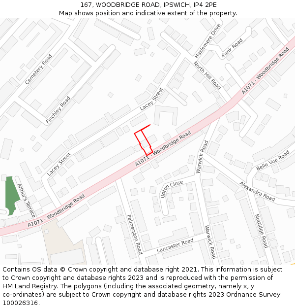 167, WOODBRIDGE ROAD, IPSWICH, IP4 2PE: Location map and indicative extent of plot