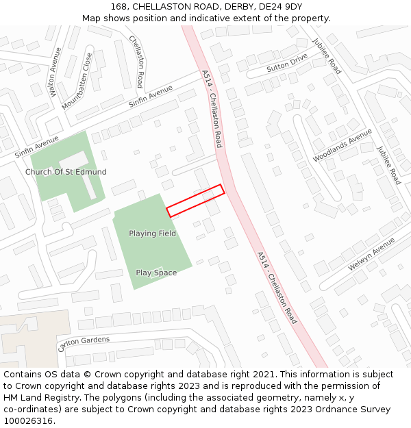 168, CHELLASTON ROAD, DERBY, DE24 9DY: Location map and indicative extent of plot