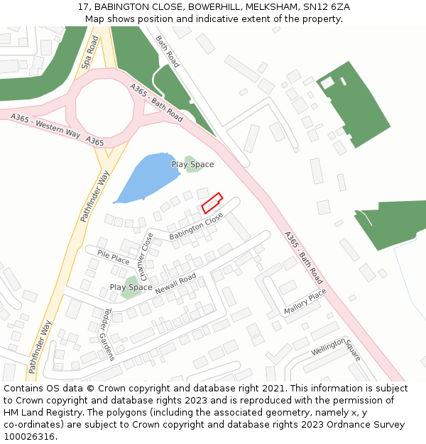 17, BABINGTON CLOSE, BOWERHILL, MELKSHAM, SN12 6ZA: Location map and indicative extent of plot