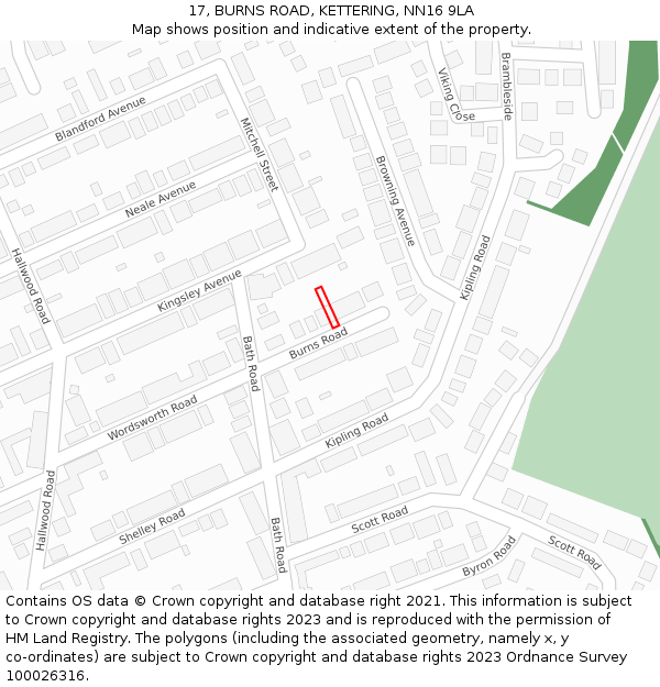 17, BURNS ROAD, KETTERING, NN16 9LA: Location map and indicative extent of plot