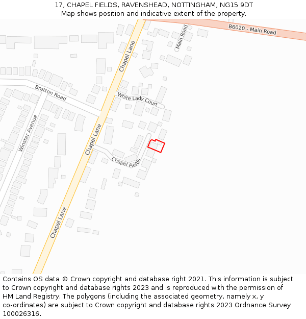17, CHAPEL FIELDS, RAVENSHEAD, NOTTINGHAM, NG15 9DT: Location map and indicative extent of plot