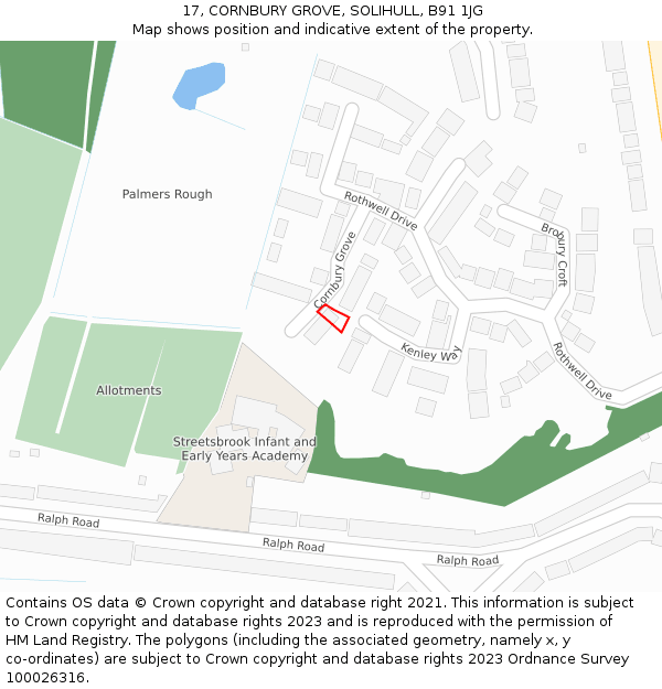17, CORNBURY GROVE, SOLIHULL, B91 1JG: Location map and indicative extent of plot