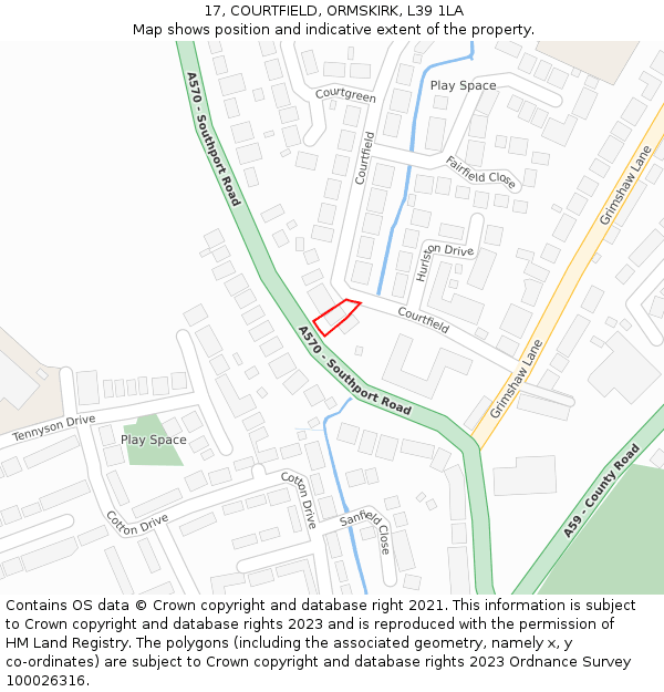 17, COURTFIELD, ORMSKIRK, L39 1LA: Location map and indicative extent of plot