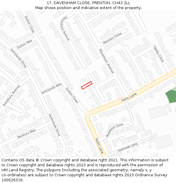 17, DAVENHAM CLOSE, PRENTON, CH43 2LL: Location map and indicative extent of plot