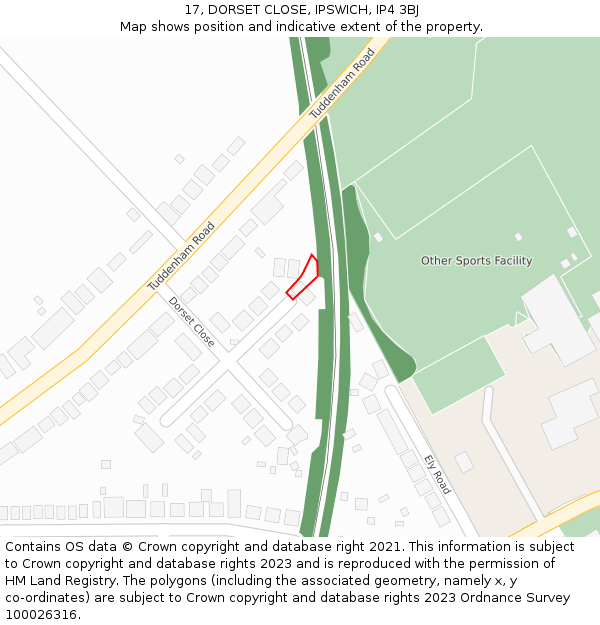 17, DORSET CLOSE, IPSWICH, IP4 3BJ: Location map and indicative extent of plot