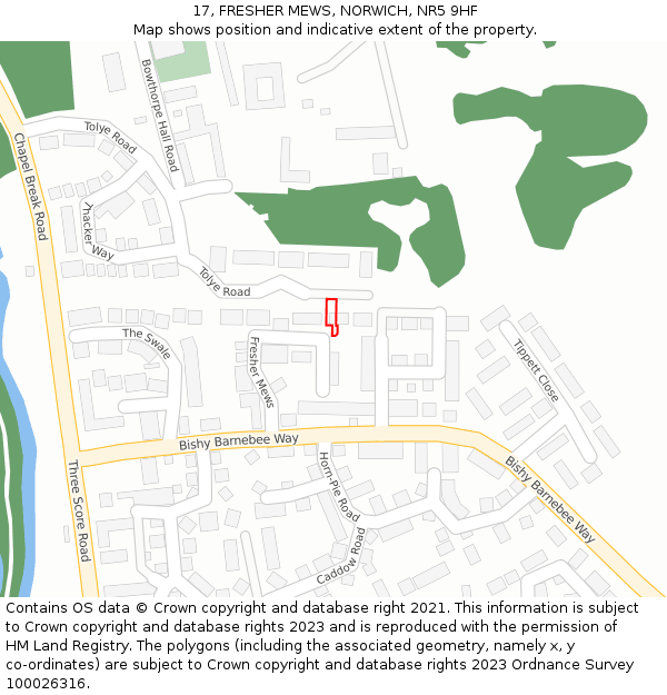 17, FRESHER MEWS, NORWICH, NR5 9HF: Location map and indicative extent of plot