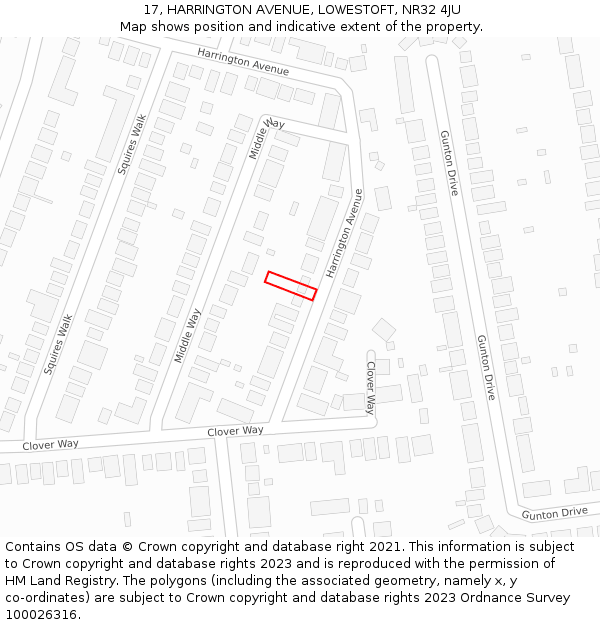 17, HARRINGTON AVENUE, LOWESTOFT, NR32 4JU: Location map and indicative extent of plot