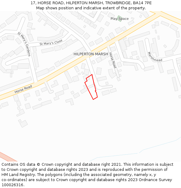 17, HORSE ROAD, HILPERTON MARSH, TROWBRIDGE, BA14 7PE: Location map and indicative extent of plot