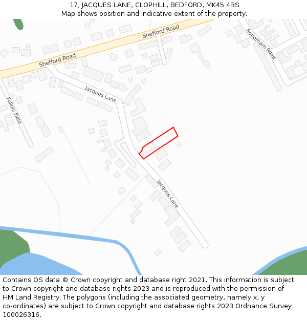 17, JACQUES LANE, CLOPHILL, BEDFORD, MK45 4BS: Location map and indicative extent of plot