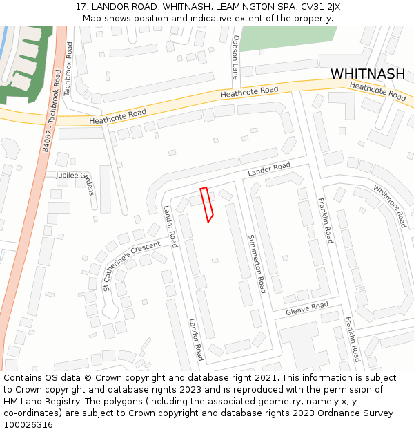 17, LANDOR ROAD, WHITNASH, LEAMINGTON SPA, CV31 2JX: Location map and indicative extent of plot