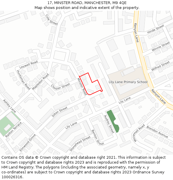 17, MINSTER ROAD, MANCHESTER, M9 4QE: Location map and indicative extent of plot