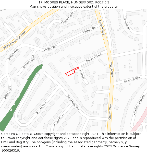 17, MOORES PLACE, HUNGERFORD, RG17 0JS: Location map and indicative extent of plot