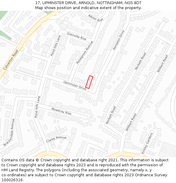 17, UPMINSTER DRIVE, ARNOLD, NOTTINGHAM, NG5 8DT: Location map and indicative extent of plot