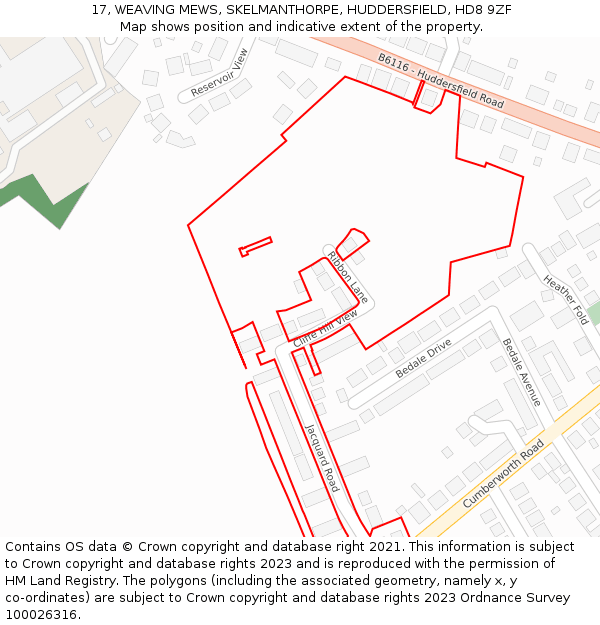 17, WEAVING MEWS, SKELMANTHORPE, HUDDERSFIELD, HD8 9ZF: Location map and indicative extent of plot