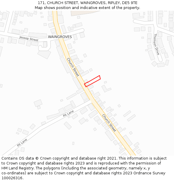 171, CHURCH STREET, WAINGROVES, RIPLEY, DE5 9TE: Location map and indicative extent of plot