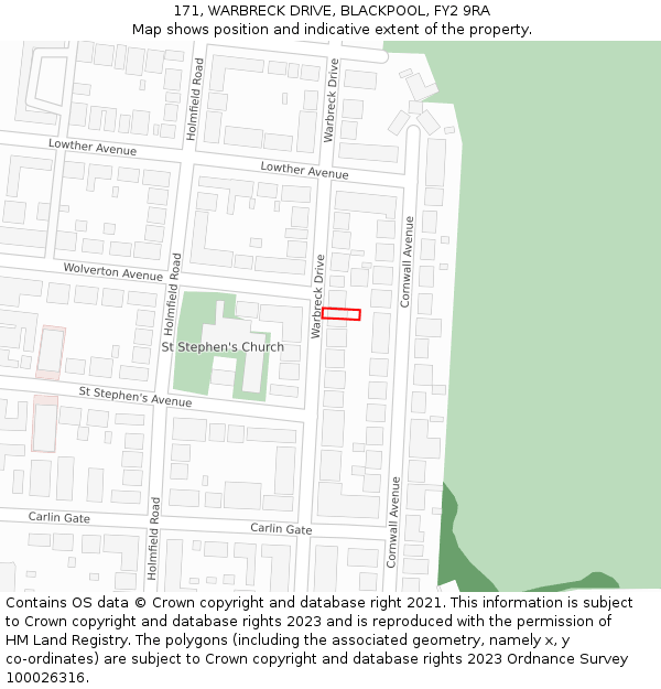 171, WARBRECK DRIVE, BLACKPOOL, FY2 9RA: Location map and indicative extent of plot