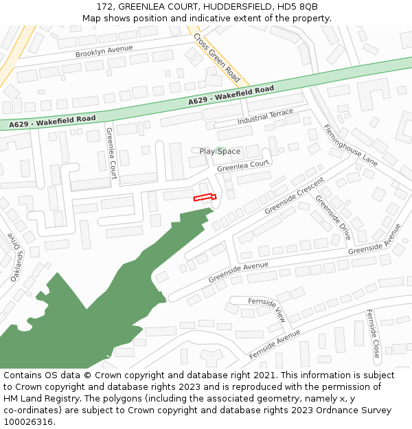 172, GREENLEA COURT, HUDDERSFIELD, HD5 8QB: Location map and indicative extent of plot
