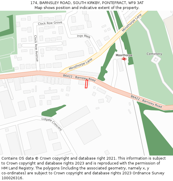 174, BARNSLEY ROAD, SOUTH KIRKBY, PONTEFRACT, WF9 3AT: Location map and indicative extent of plot